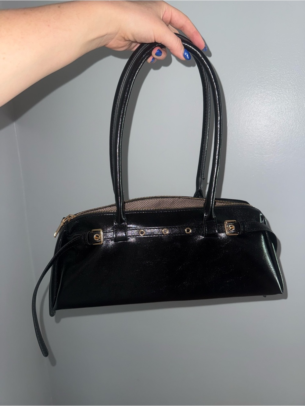 Urban Expressions Black Shoulder Bag with Gold Accents